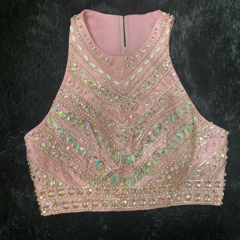 Crop Beaded Ball Two Piece Dress